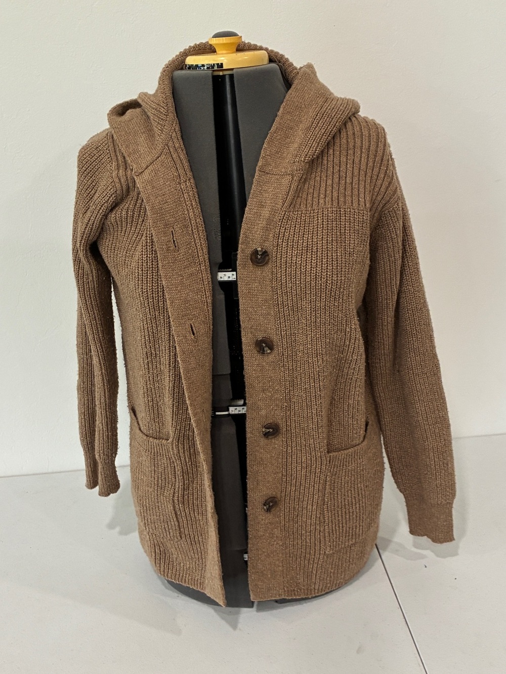 Eddie Bauer Women's XXL Hooded Cardigan Beige Tan Wool Blend Ribbed Knit Button